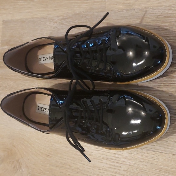 Steve Madden black leather Shoes with white sole Size 8 - Picture 1 of 11